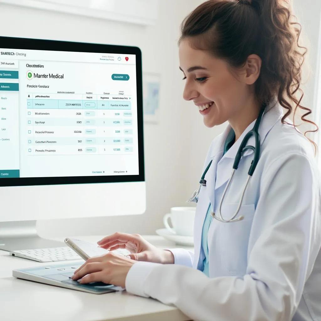 Profesional sanitaria revisa portafolio